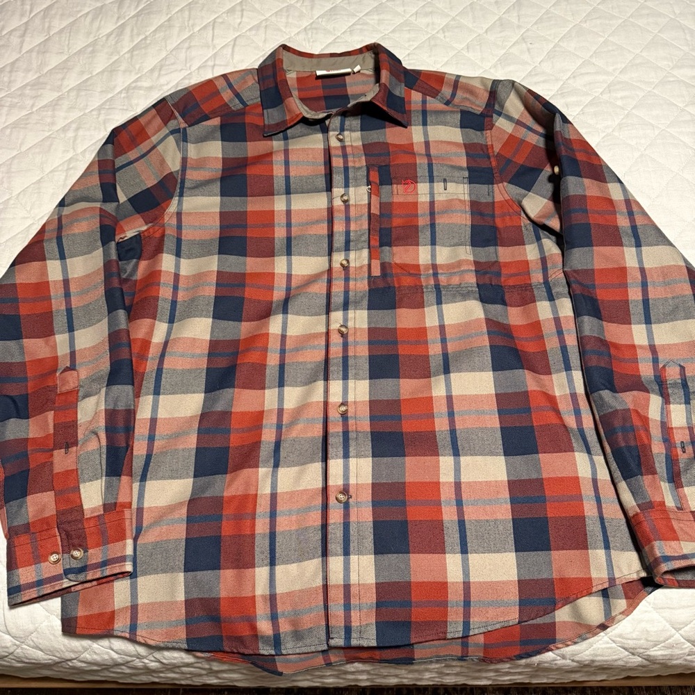 Fjallraven Plaid Shirt - Red and Blue, sleeves button into rolled up position